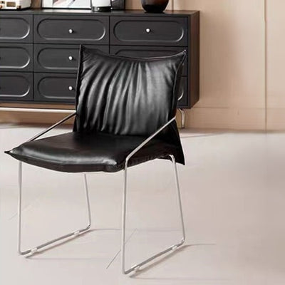 Modern Minimalist Square Curved Metal Leather Accent Chair Backrest Armrest For Living Room