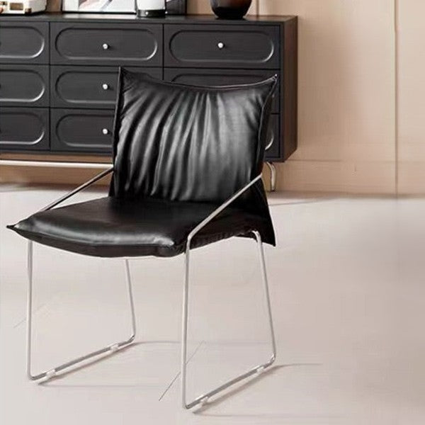 Modern Minimalist Square Curved Metal Leather Accent Chair Backrest Armrest For Living Room