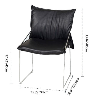 Modern Minimalist Square Curved Metal Leather Accent Chair Backrest Armrest For Living Room