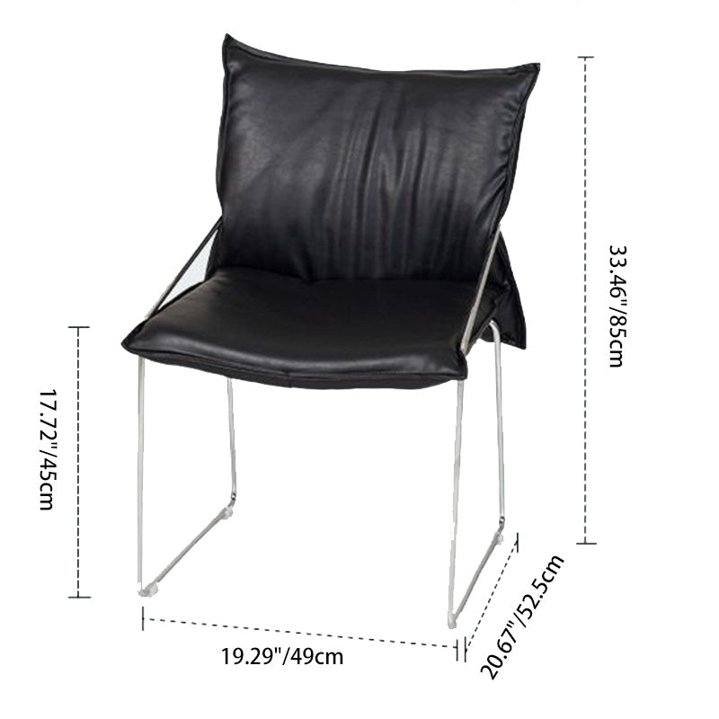 Modern Minimalist Square Curved Metal Leather Accent Chair Backrest Armrest For Living Room