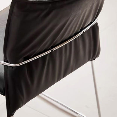 Modern Minimalist Square Curved Metal Leather Accent Chair Backrest Armrest For Living Room