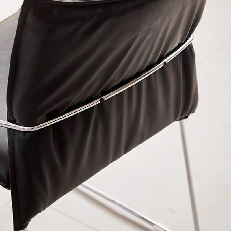 Modern Minimalist Square Curved Metal Leather Accent Chair Backrest Armrest For Living Room