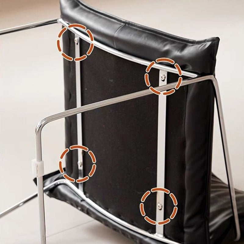 Modern Minimalist Square Curved Metal Leather Accent Chair Backrest Armrest For Living Room