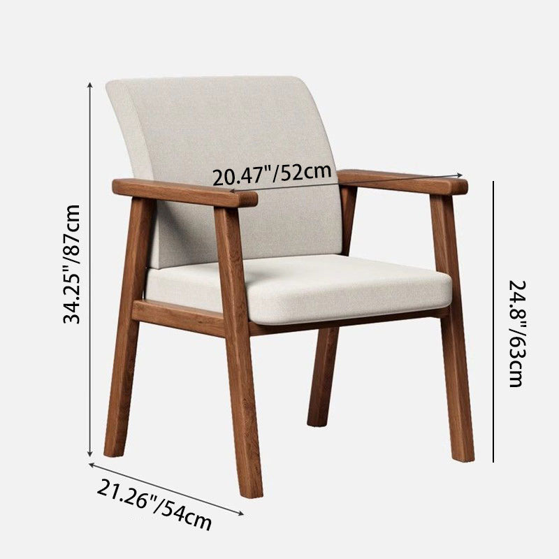 Moderna Minimalista Cuadrada Madera Algodón Lino Silla de Comedor Respaldo Reposabrazos Para Comedor 