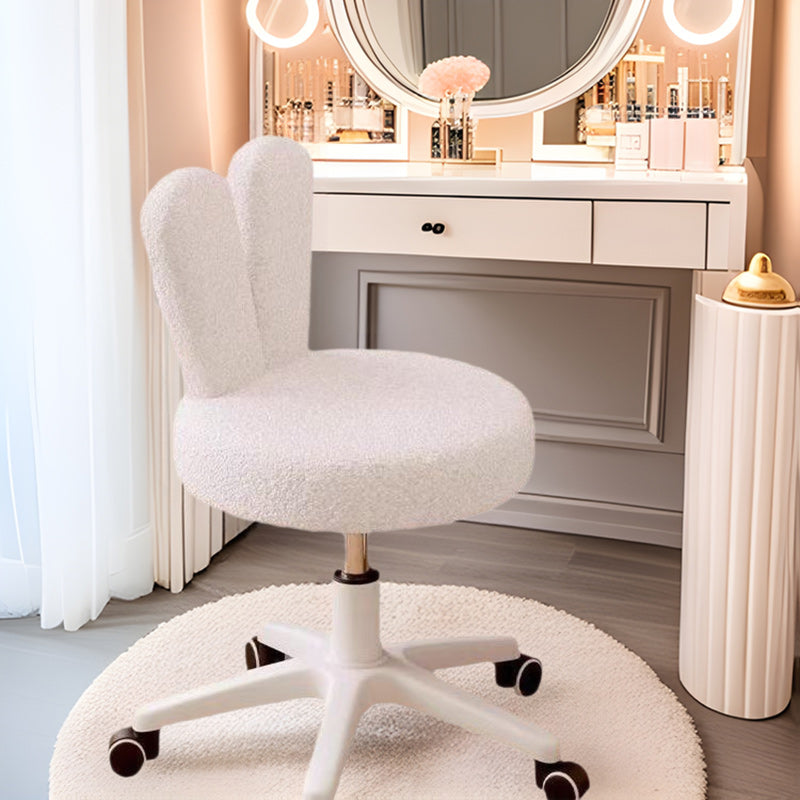 Contemporary Nordic Movable Liftable Rabbit Ears Round Lambswool Metal Nylon Vanity Stool Backrest For Bedroom
