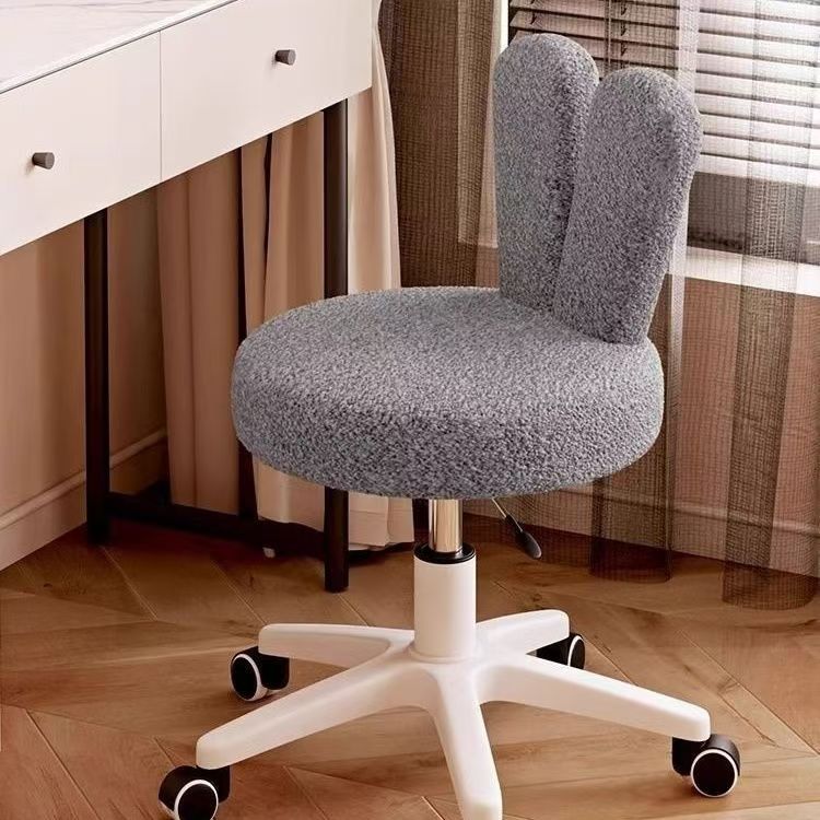 Contemporary Nordic Movable Liftable Rabbit Ears Round Lambswool Metal Nylon Vanity Stool Backrest For Bedroom