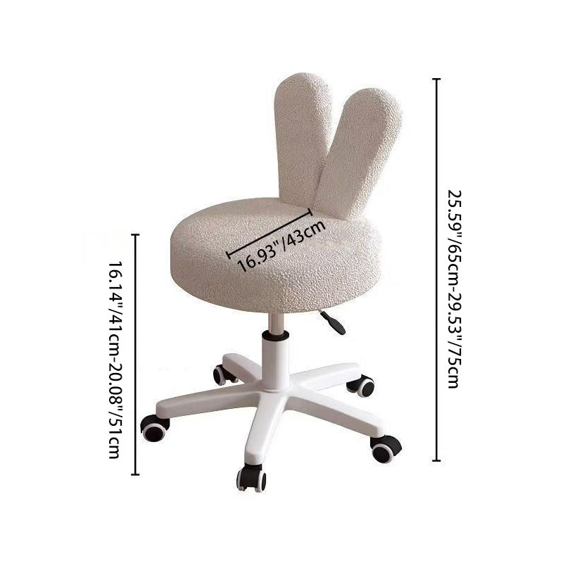 Contemporary Nordic Movable Liftable Rabbit Ears Round Lambswool Metal Nylon Vanity Stool Backrest For Bedroom