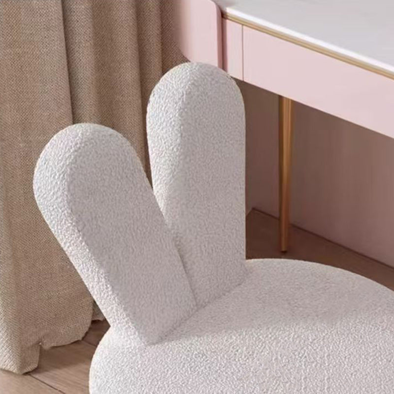 Contemporary Nordic Movable Liftable Rabbit Ears Round Lambswool Metal Nylon Vanity Stool Backrest For Bedroom