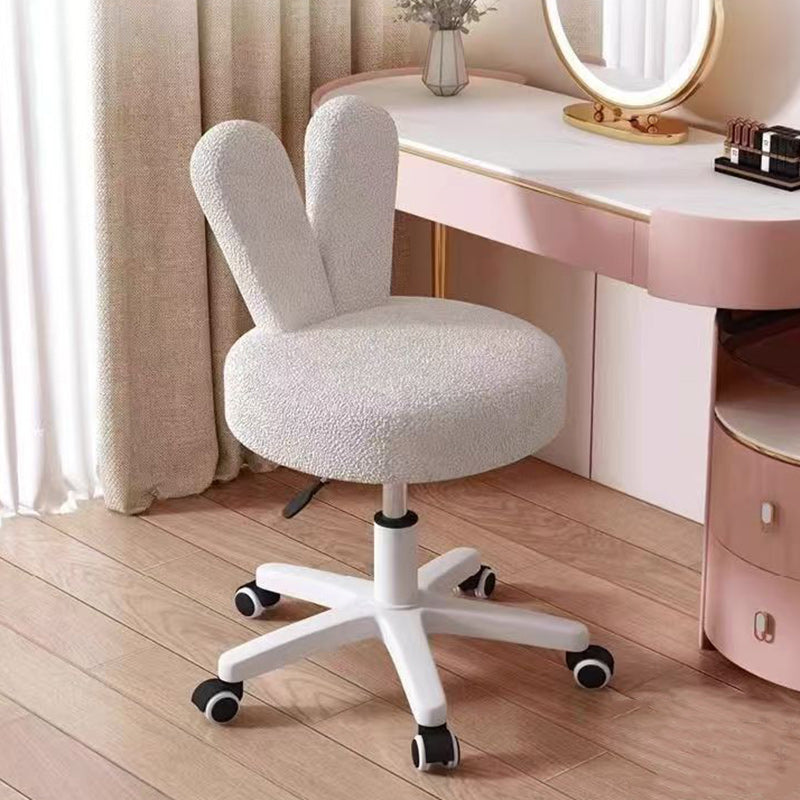 Contemporary Nordic Movable Liftable Rabbit Ears Round Lambswool Metal Nylon Vanity Stool Backrest For Bedroom
