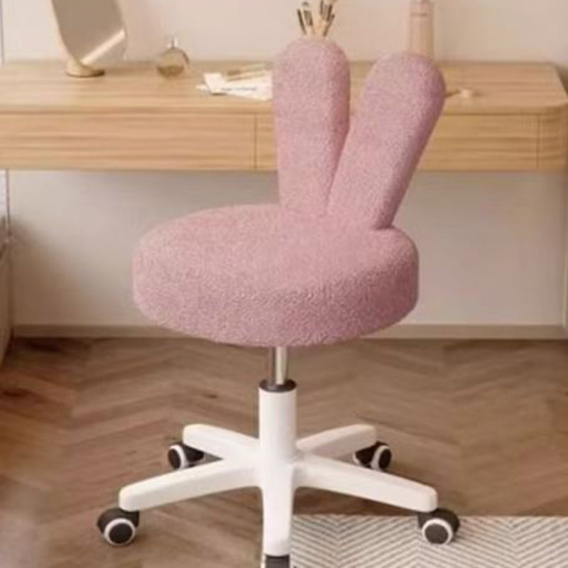 Contemporary Nordic Movable Liftable Rabbit Ears Round Lambswool Metal Nylon Vanity Stool Backrest For Bedroom