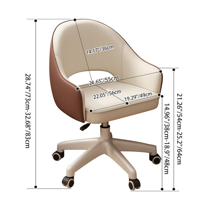 Silla de escritorio con respaldo curvo en C de cuero PU minimalista moderno, metal y nailon con reposabrazos, giratoria y altura ajustable para oficina en casa 