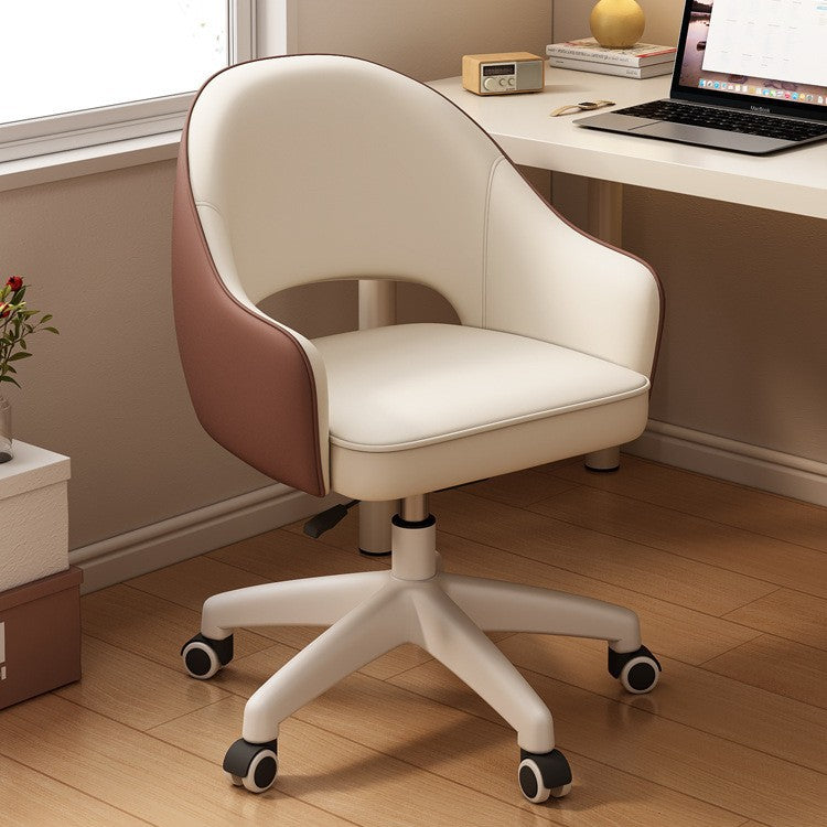 Modern Minimalist PU Leather, Metal & Nylon C-Curve Backrest Desk Chair With Armrest, Swivel & Adjustable Height For Home Office