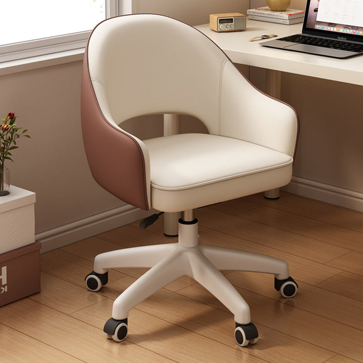Silla de escritorio con respaldo curvo en C de cuero PU minimalista moderno, metal y nailon con reposabrazos, giratoria y altura ajustable para oficina en casa 