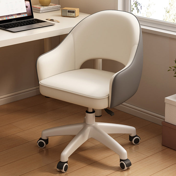 Silla de escritorio con respaldo curvo en C de cuero PU minimalista moderno, metal y nailon con reposabrazos, giratoria y altura ajustable para oficina en casa 