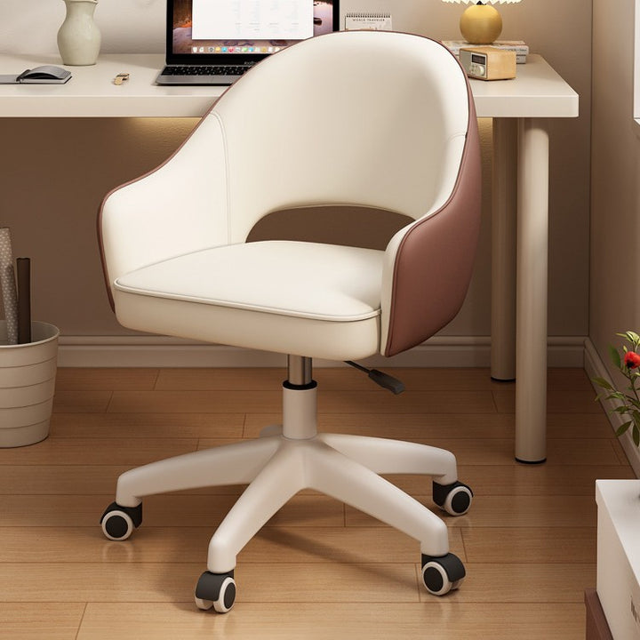 Silla de escritorio con respaldo curvo en C de cuero PU minimalista moderno, metal y nailon con reposabrazos, giratoria y altura ajustable para oficina en casa 