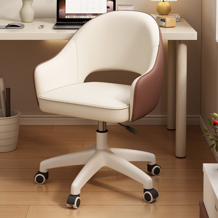 Modern Minimalist PU Leather, Metal & Nylon C-Curve Backrest Desk Chair With Armrest, Swivel & Adjustable Height For Home Office