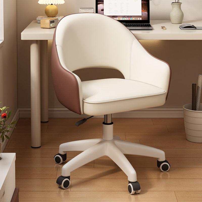 Modern Minimalist PU Leather, Metal & Nylon C-Curve Backrest Desk Chair With Armrest, Swivel & Adjustable Height For Home Office
