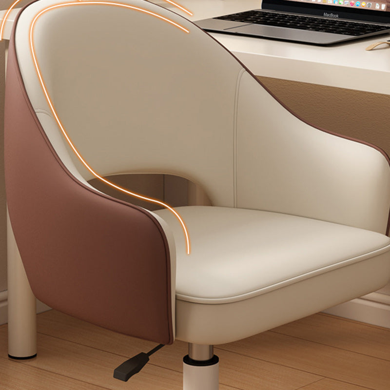 Modern Minimalist PU Leather, Metal & Nylon C-Curve Backrest Desk Chair With Armrest, Swivel & Adjustable Height For Home Office