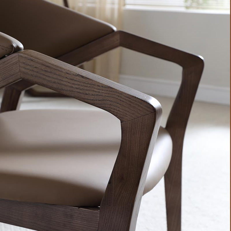 Contemporary Scandinavian Curved Back Microfiber Leather High Resilience Sponge Ash Wood Dining Chair Backrest Armrest For Dining Chair