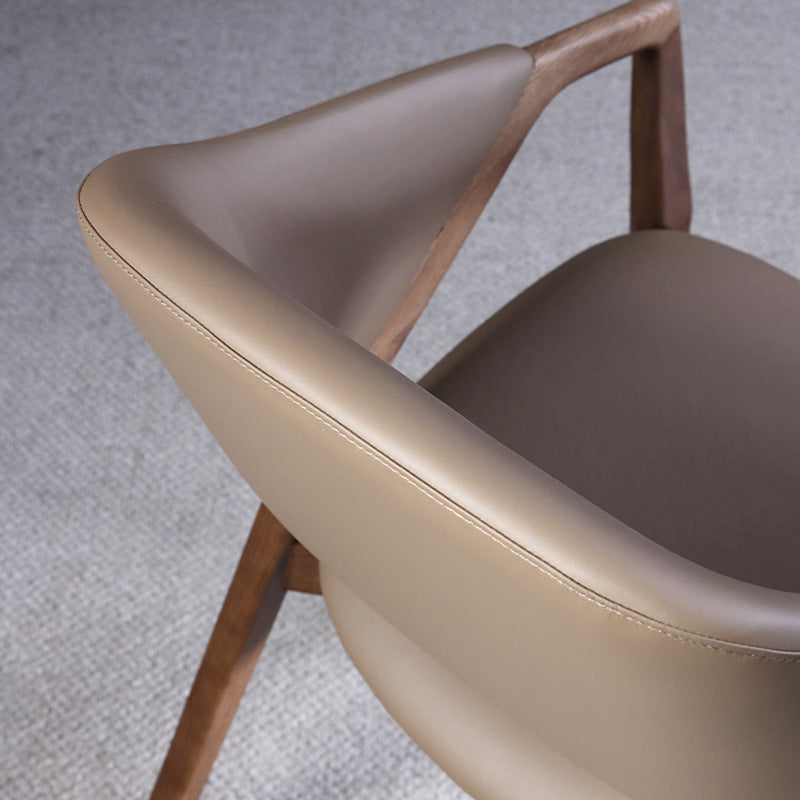 Contemporary Scandinavian Curved Back Microfiber Leather High Resilience Sponge Ash Wood Dining Chair Backrest Armrest For Dining Chair