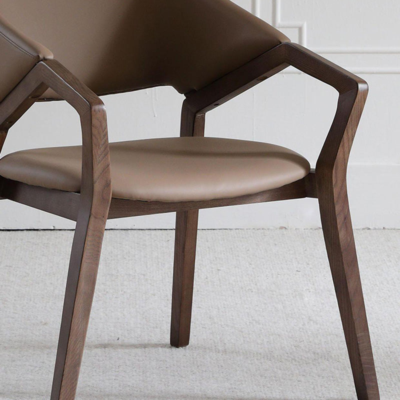 Contemporary Scandinavian Curved Back Microfiber Leather High Resilience Sponge Ash Wood Dining Chair Backrest Armrest For Dining Chair