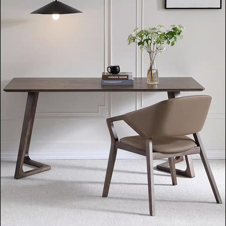 Contemporary Scandinavian Curved Back Microfiber Leather High Resilience Sponge Ash Wood Dining Chair Backrest Armrest For Dining Chair