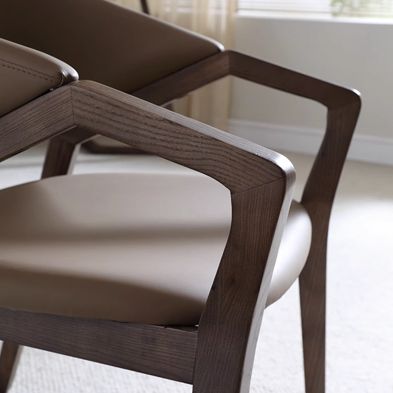 Contemporary Scandinavian Curved Back Microfiber Leather High Resilience Sponge Ash Wood Dining Chair Backrest Armrest For Dining Chair
