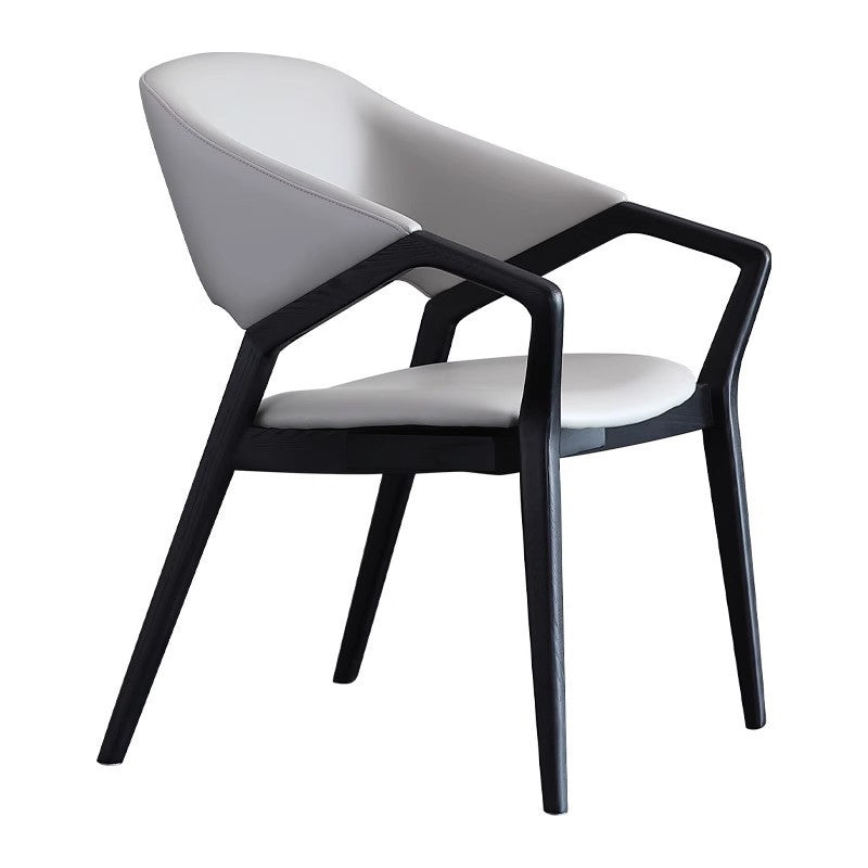 Contemporary Scandinavian Curved Back Microfiber Leather High Resilience Sponge Ash Wood Dining Chair Backrest Armrest For Dining Chair