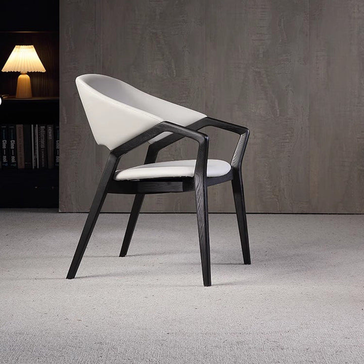 Contemporary Scandinavian Curved Back Microfiber Leather High Resilience Sponge Ash Wood Dining Chair Backrest Armrest For Dining Chair