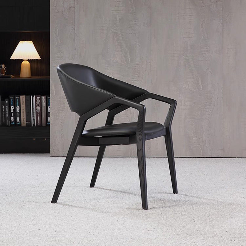 Contemporary Scandinavian Curved Back Microfiber Leather High Resilience Sponge Ash Wood Dining Chair Backrest Armrest For Dining Chair