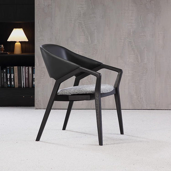 Contemporary Scandinavian Curved Back Microfiber Leather High Resilience Sponge Ash Wood Dining Chair Backrest Armrest For Dining Chair