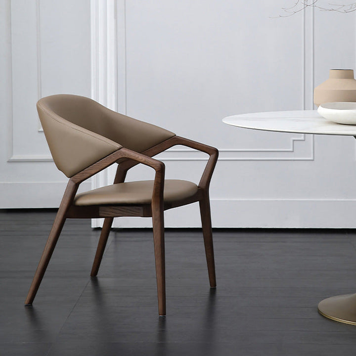 Contemporary Scandinavian Curved Back Microfiber Leather High Resilience Sponge Ash Wood Dining Chair Backrest Armrest For Dining Chair