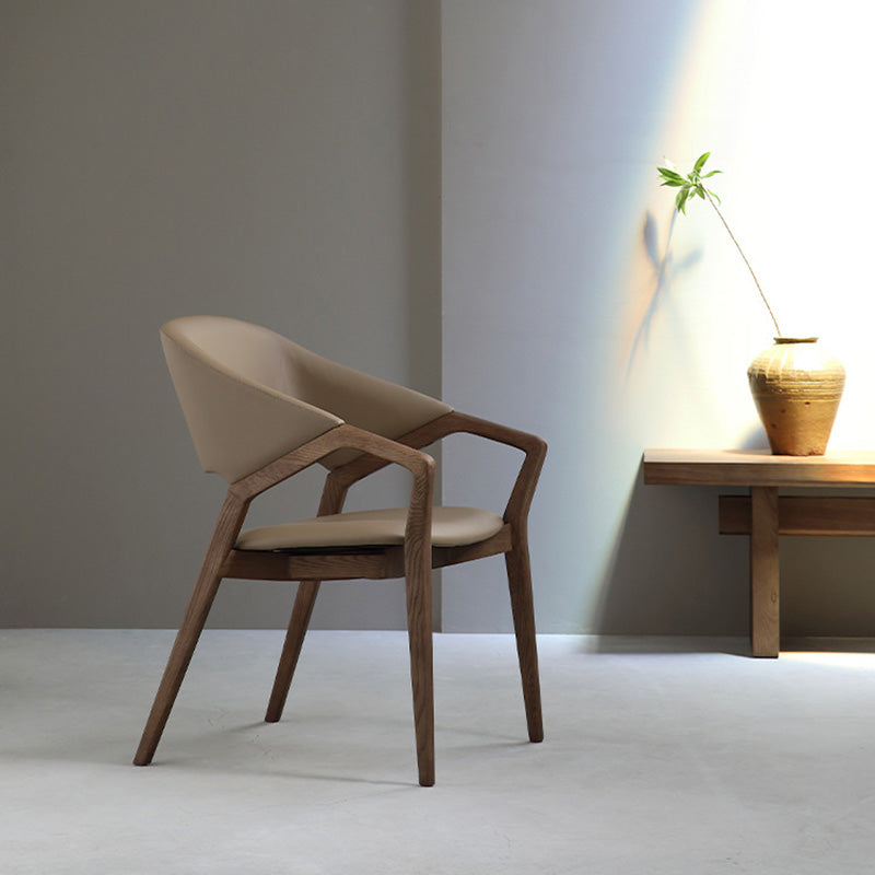 Contemporary Scandinavian Curved Back Microfiber Leather High Resilience Sponge Ash Wood Dining Chair Backrest Armrest For Dining Chair