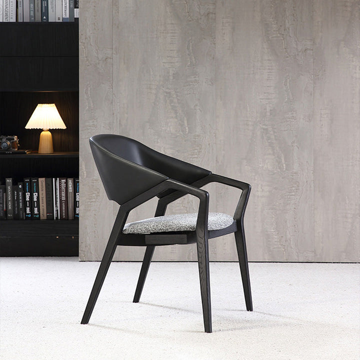 Contemporary Scandinavian Curved Back Microfiber Leather High Resilience Sponge Ash Wood Dining Chair Backrest Armrest For Dining Chair