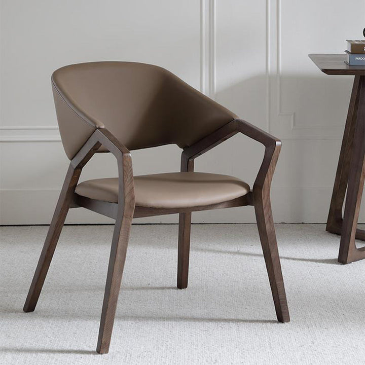 Contemporary Scandinavian Curved Back Microfiber Leather High Resilience Sponge Ash Wood Dining Chair Backrest Armrest For Dining Chair