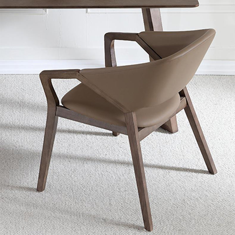 Contemporary Scandinavian Curved Back Microfiber Leather High Resilience Sponge Ash Wood Dining Chair Backrest Armrest For Dining Chair