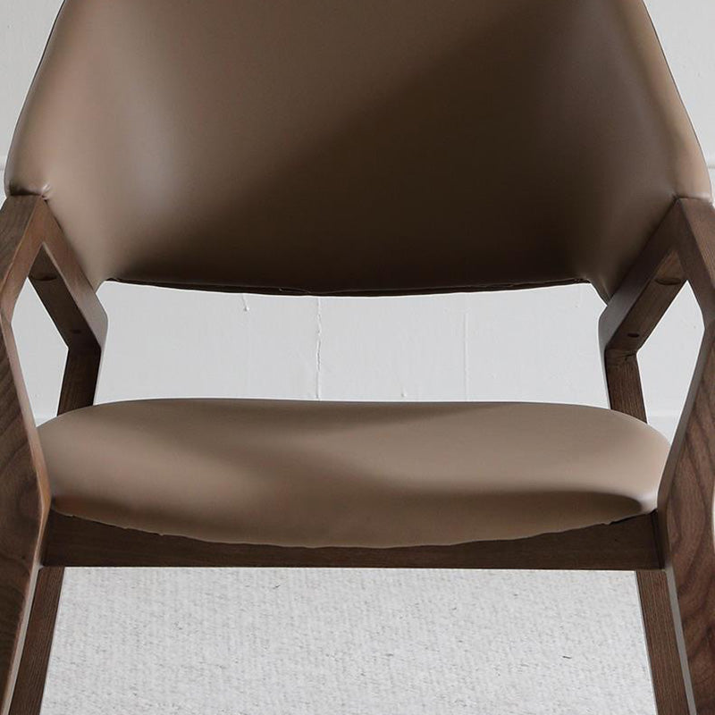 Contemporary Scandinavian Curved Back Microfiber Leather High Resilience Sponge Ash Wood Dining Chair Backrest Armrest For Dining Chair