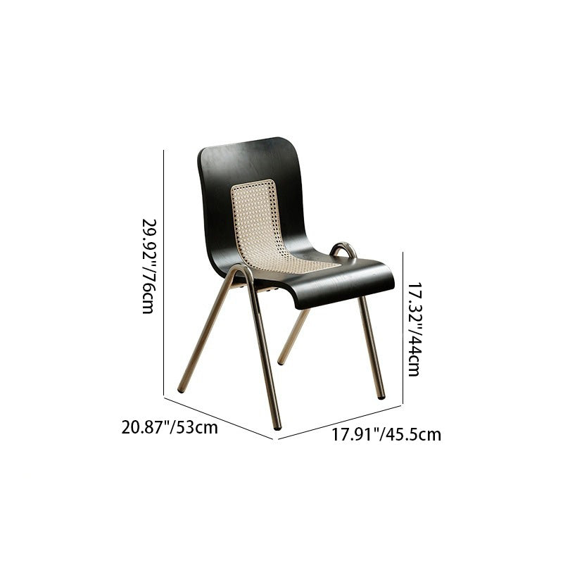 Traditional Japanese Rectangular Plywood Faux Rattan Electroplated Carbon Steel Dining Chair Backrest For Dining Room