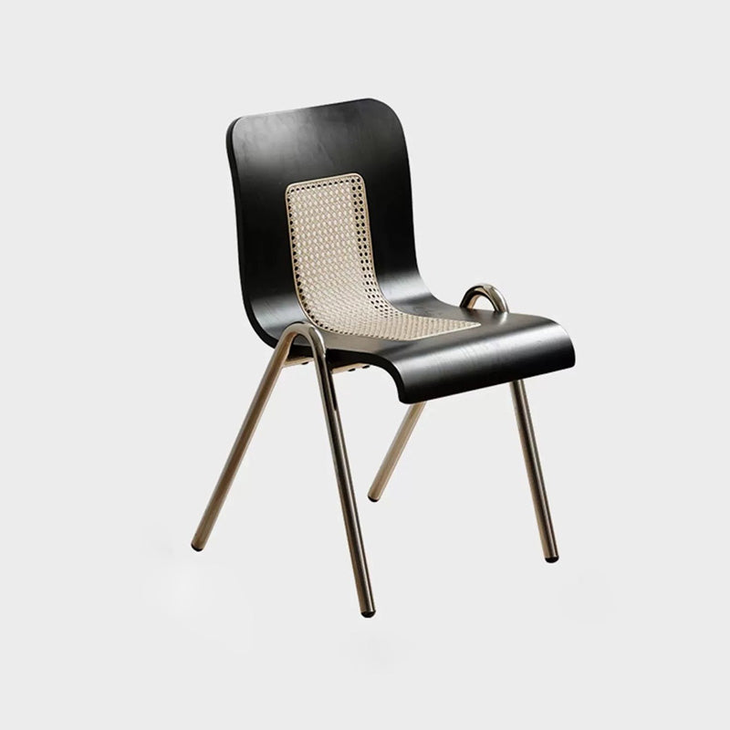 Traditional Japanese Rectangular Plywood Faux Rattan Electroplated Carbon Steel Dining Chair Backrest For Dining Room
