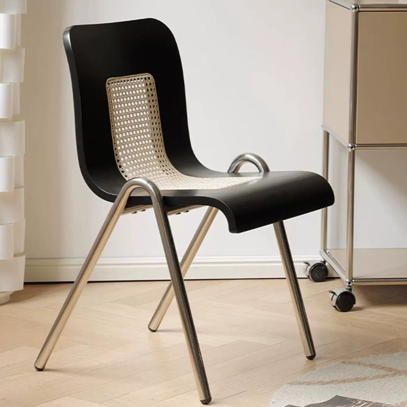 Traditional Japanese Rectangular Plywood Faux Rattan Electroplated Carbon Steel Dining Chair Backrest For Dining Room