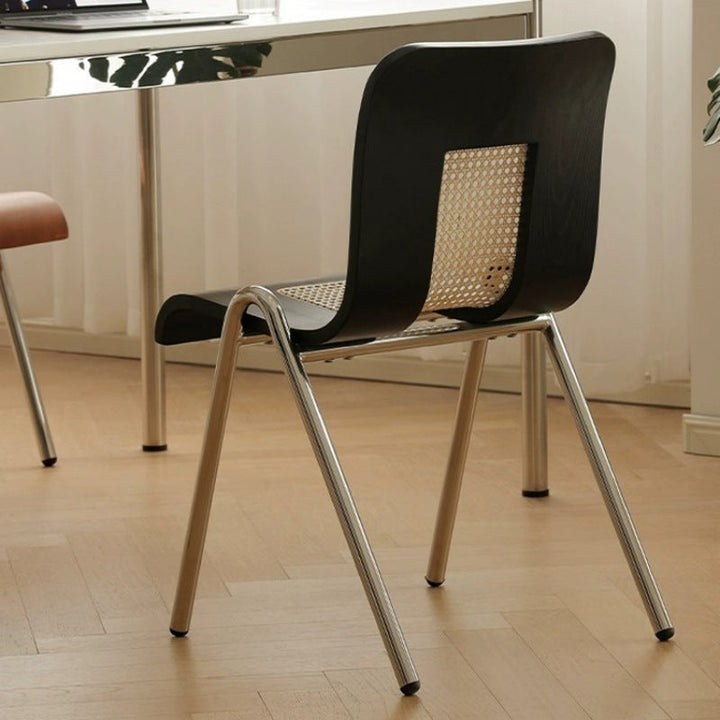 Traditional Japanese Rectangular Plywood Faux Rattan Electroplated Carbon Steel Dining Chair Backrest For Dining Room