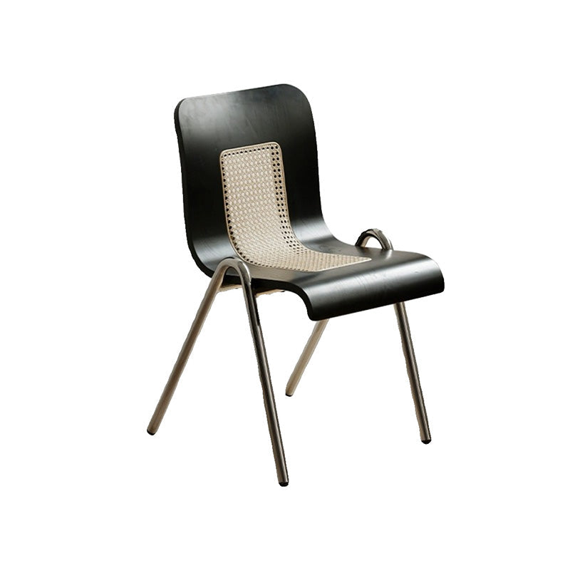 Traditional Japanese Rectangular Plywood Faux Rattan Electroplated Carbon Steel Dining Chair Backrest For Dining Room