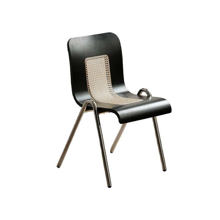 Traditional Japanese Rectangular Plywood Faux Rattan Electroplated Carbon Steel Dining Chair Backrest For Dining Room