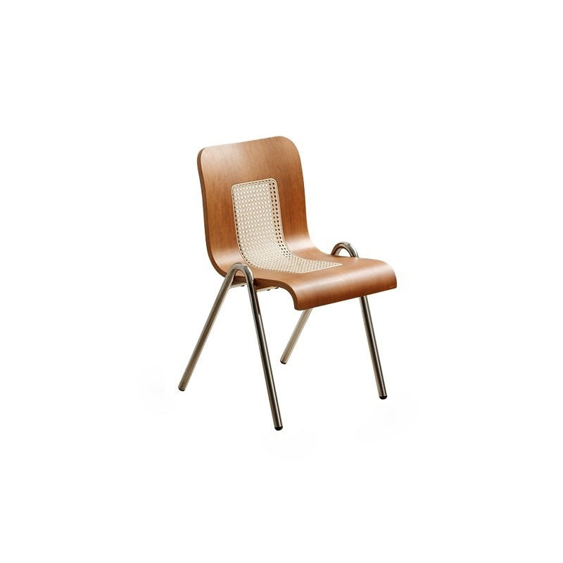 Traditional Japanese Rectangular Plywood Faux Rattan Electroplated Carbon Steel Dining Chair Backrest For Dining Room