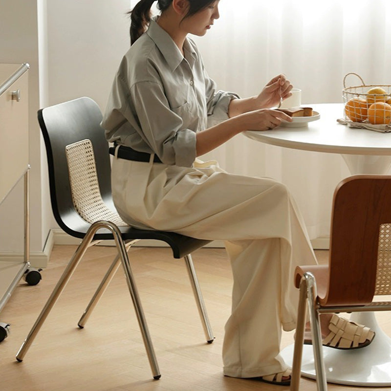 Traditional Japanese Rectangular Plywood Faux Rattan Electroplated Carbon Steel Dining Chair Backrest For Dining Room