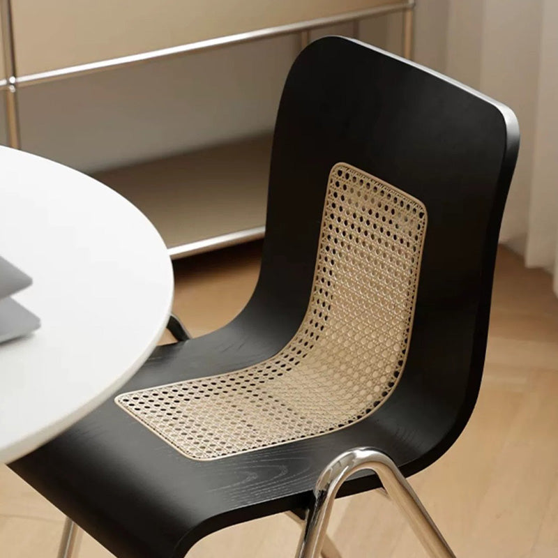 Traditional Japanese Rectangular Plywood Faux Rattan Electroplated Carbon Steel Dining Chair Backrest For Dining Room