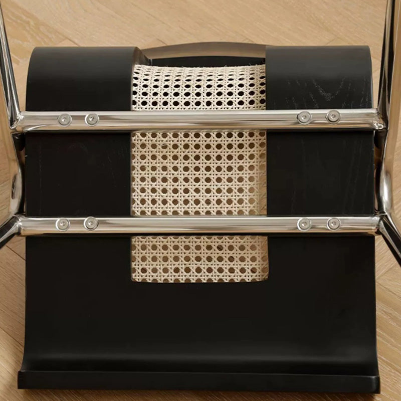 Traditional Japanese Rectangular Plywood Faux Rattan Electroplated Carbon Steel Dining Chair Backrest For Dining Room