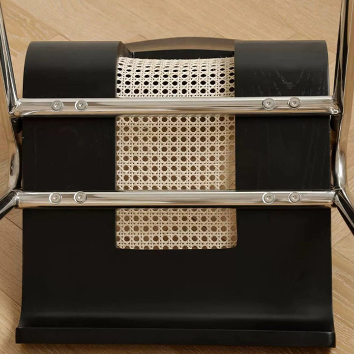 Traditional Japanese Rectangular Plywood Faux Rattan Electroplated Carbon Steel Dining Chair Backrest For Dining Room