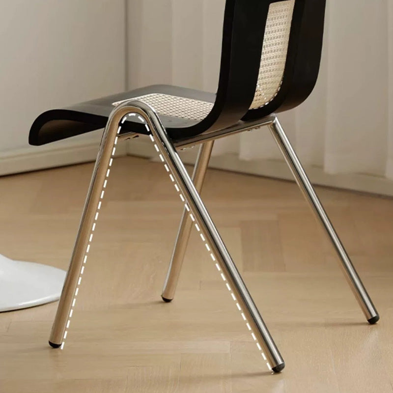 Traditional Japanese Rectangular Plywood Faux Rattan Electroplated Carbon Steel Dining Chair Backrest For Dining Room