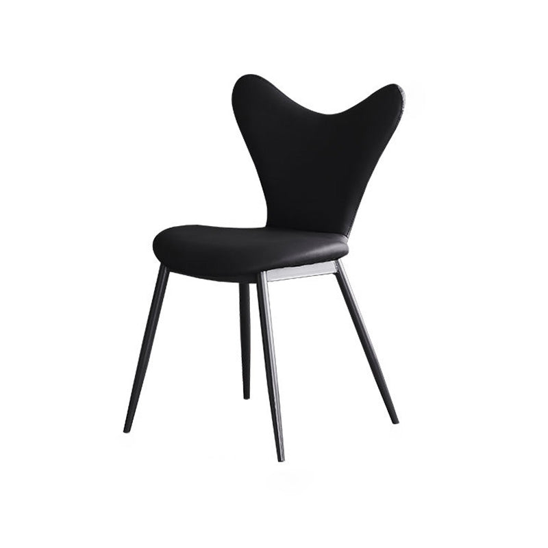 Chaise de salle à manger en cuir microfibre avec dossier triangulaire minimaliste moderne et acier au carbone 